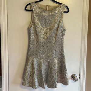 Sparkling Gold and Silver Sleeveless Alice + Olivia Dress flair skirt zip back